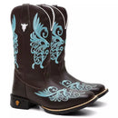 Bota Texana Feminina "Floral Azul"
