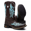 Bota Texana Feminina "Floral Azul"